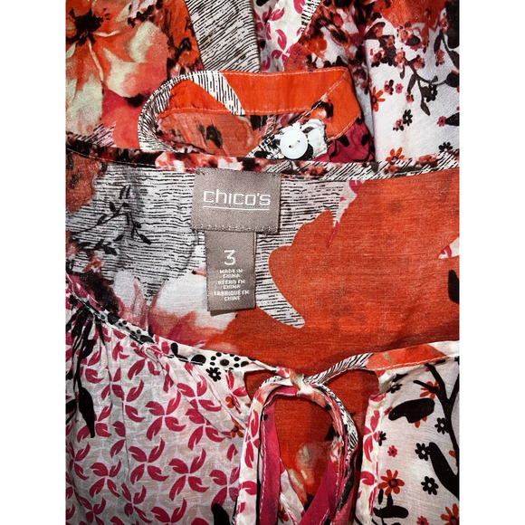 CHICO'S Top XL (3) Orange Pink Brown Floral Rayon Nylon Popover V-Neck Tunic - Picture 6 of 6